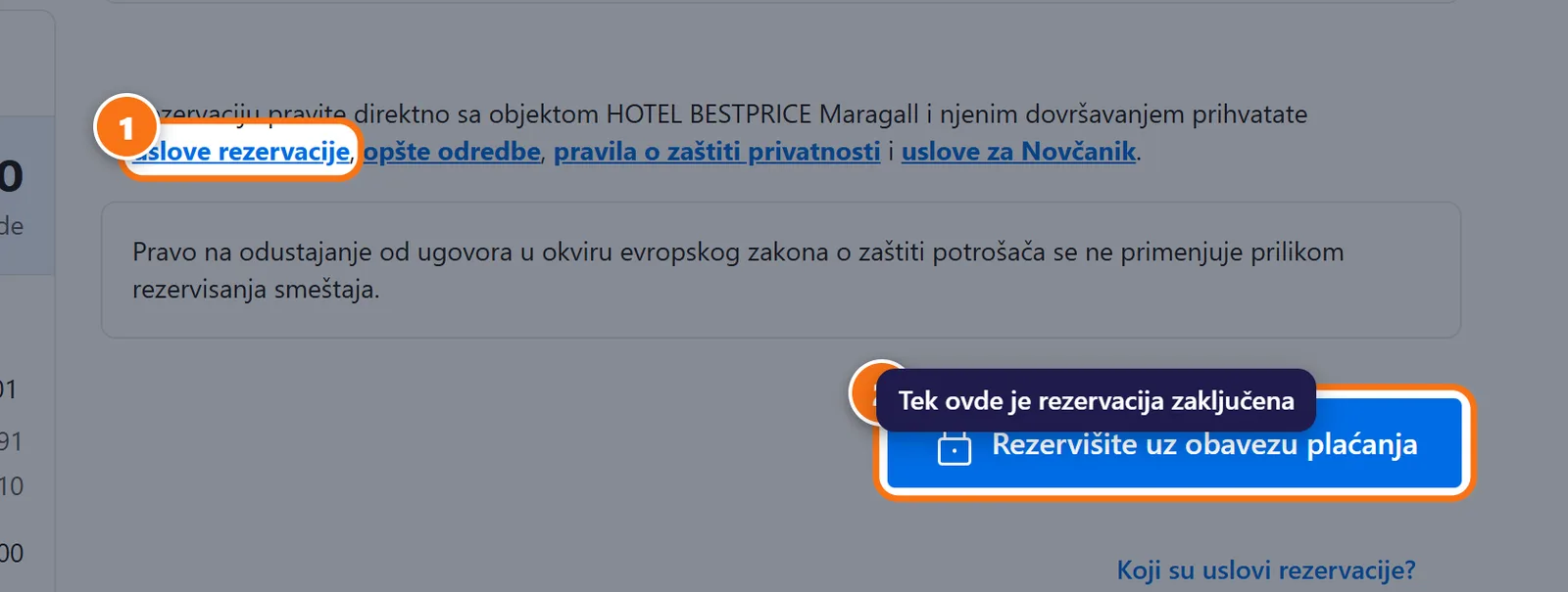 Booking.com poslednji pregled rezervacije sa ukupnim iznosom i dugmetom za potvrdu.